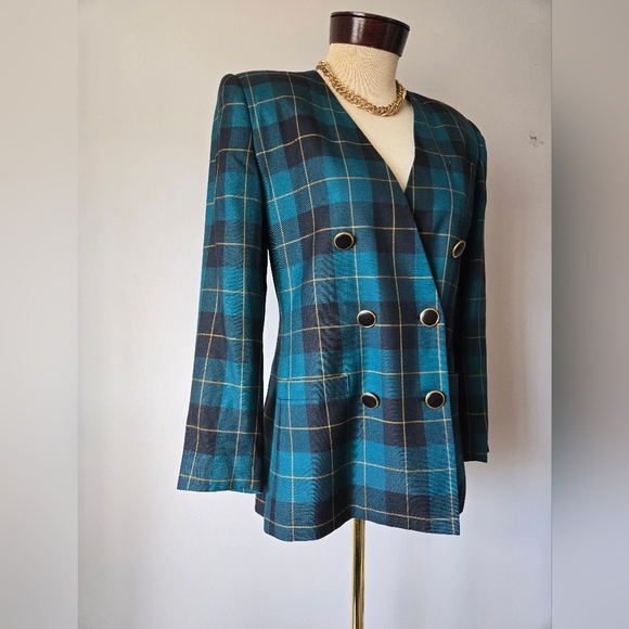 WORTHINGTON Teal and Black Plaid Double-Breasted Women's. Size 4 - Picture 2 of 13